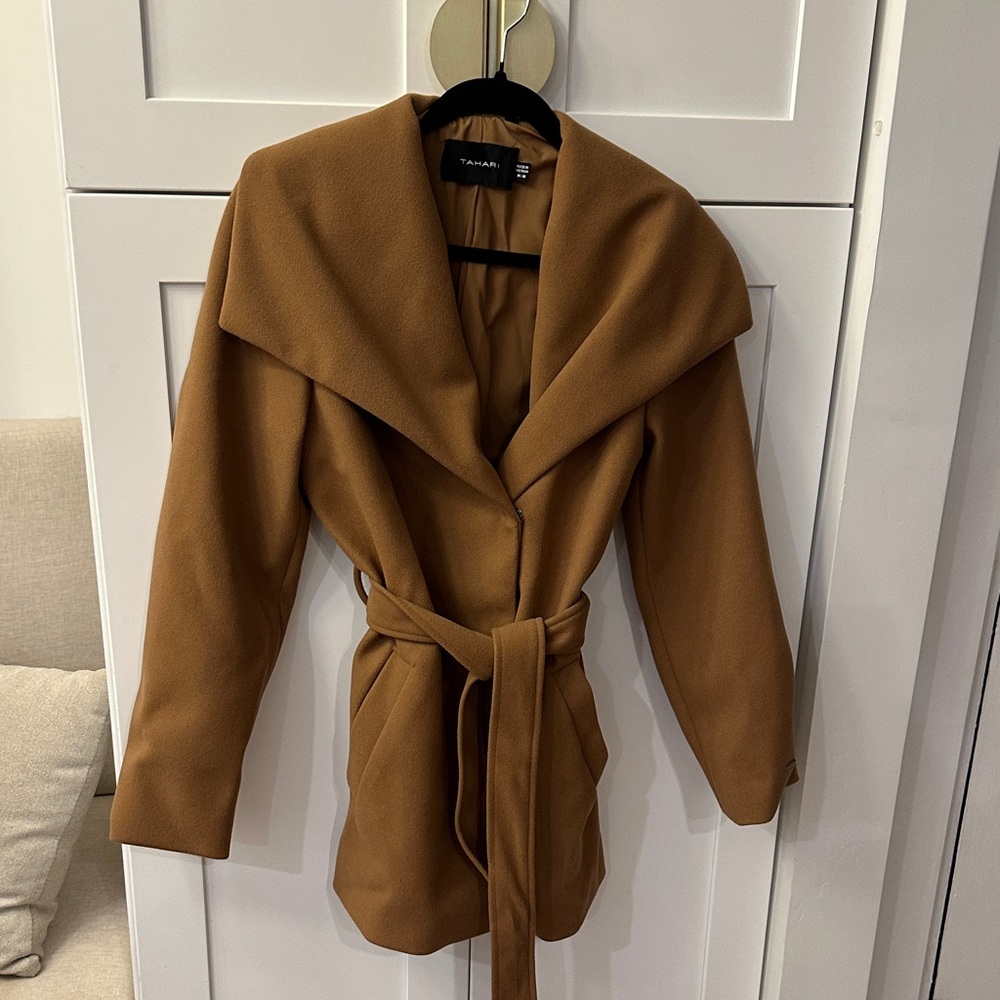Tahari Camel Brown Wrap Trench Coat with Belt